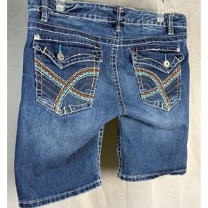 Vtg Union Bay Womens Embroidered Flap Pockets Denim Shorts Blue Sz 11 Stretch